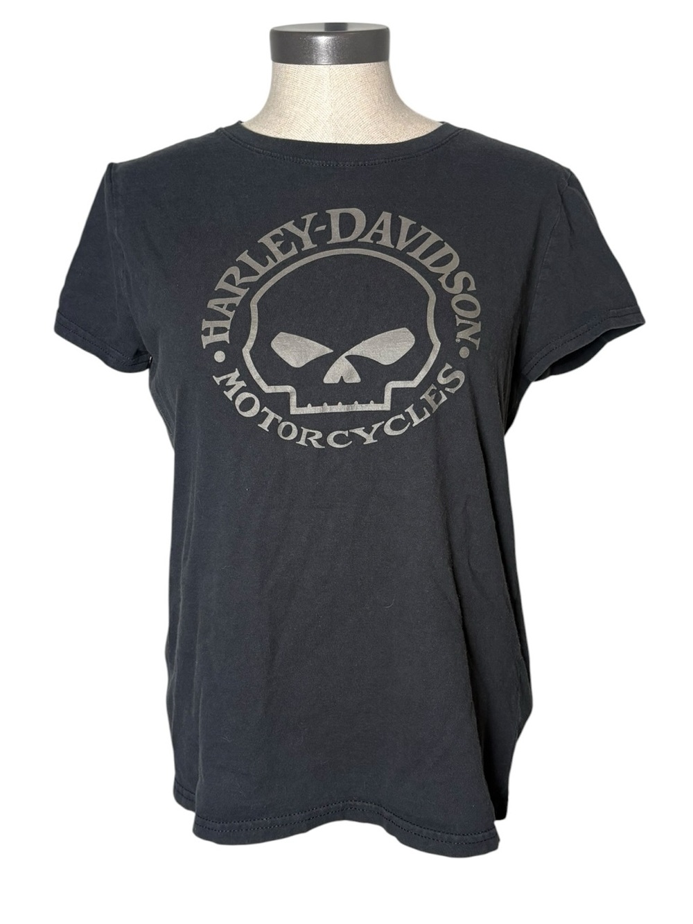 Harley-Davidson Skull Logo Graphic Tee Black Bikercore Y2K Grunge Medium